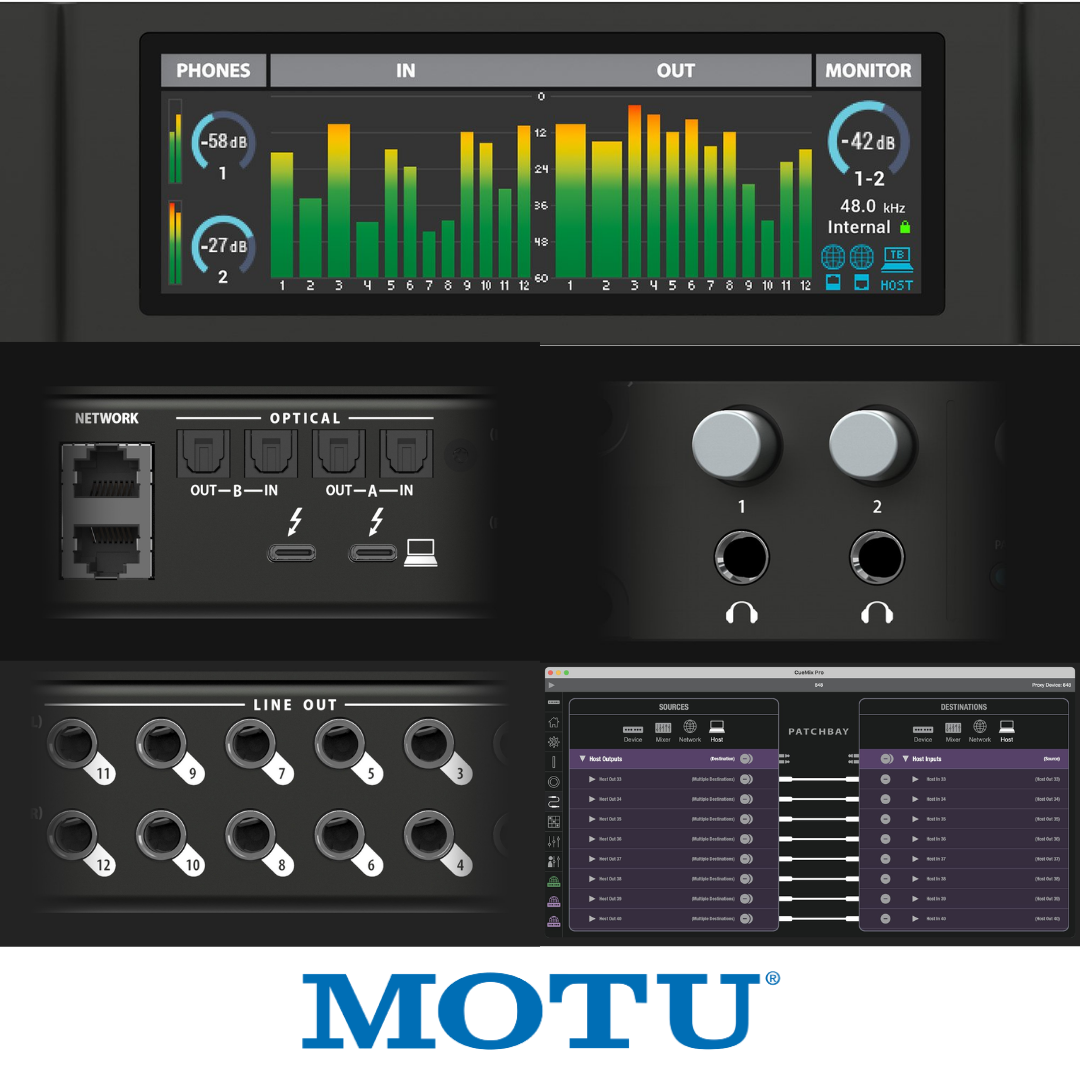 MOTU 848 LCD Meter Display with Network, Optical, Thunderbolt, Headphone and Line Out Patchbay Interface