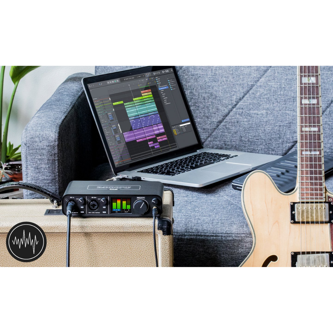 MOTU M2 Audio Interface with Guitar, DAW Laptop for Home Studio Guitar Recording and Music Production